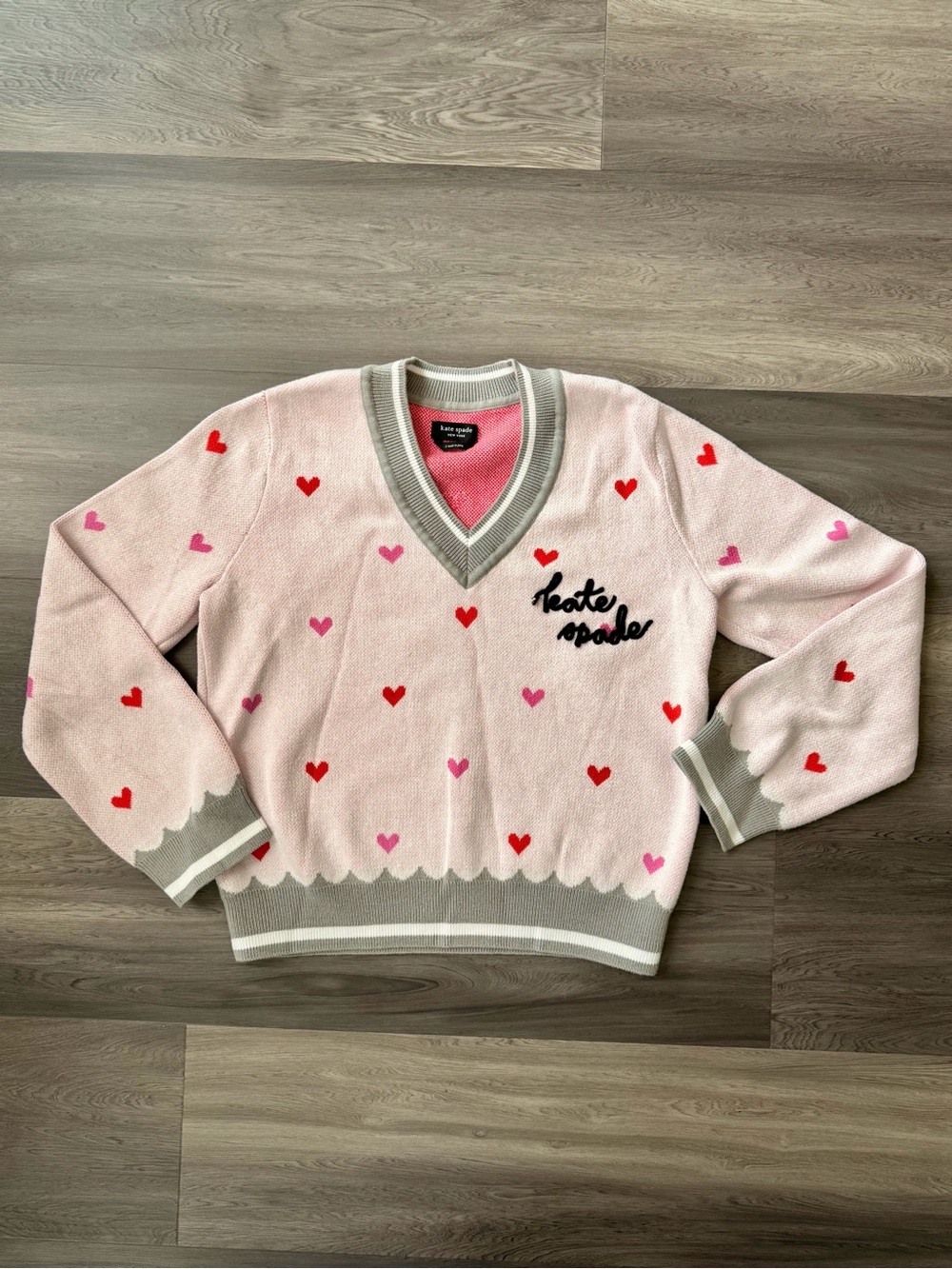 Kate Spade Pink Heart V-Neck Sweater Size Small